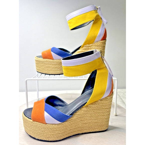 Pierre Hardy Women’s 38 (US 8) Colorblock Espadrille Platform Wedge Sandals Ankl - Picture 1 of 9